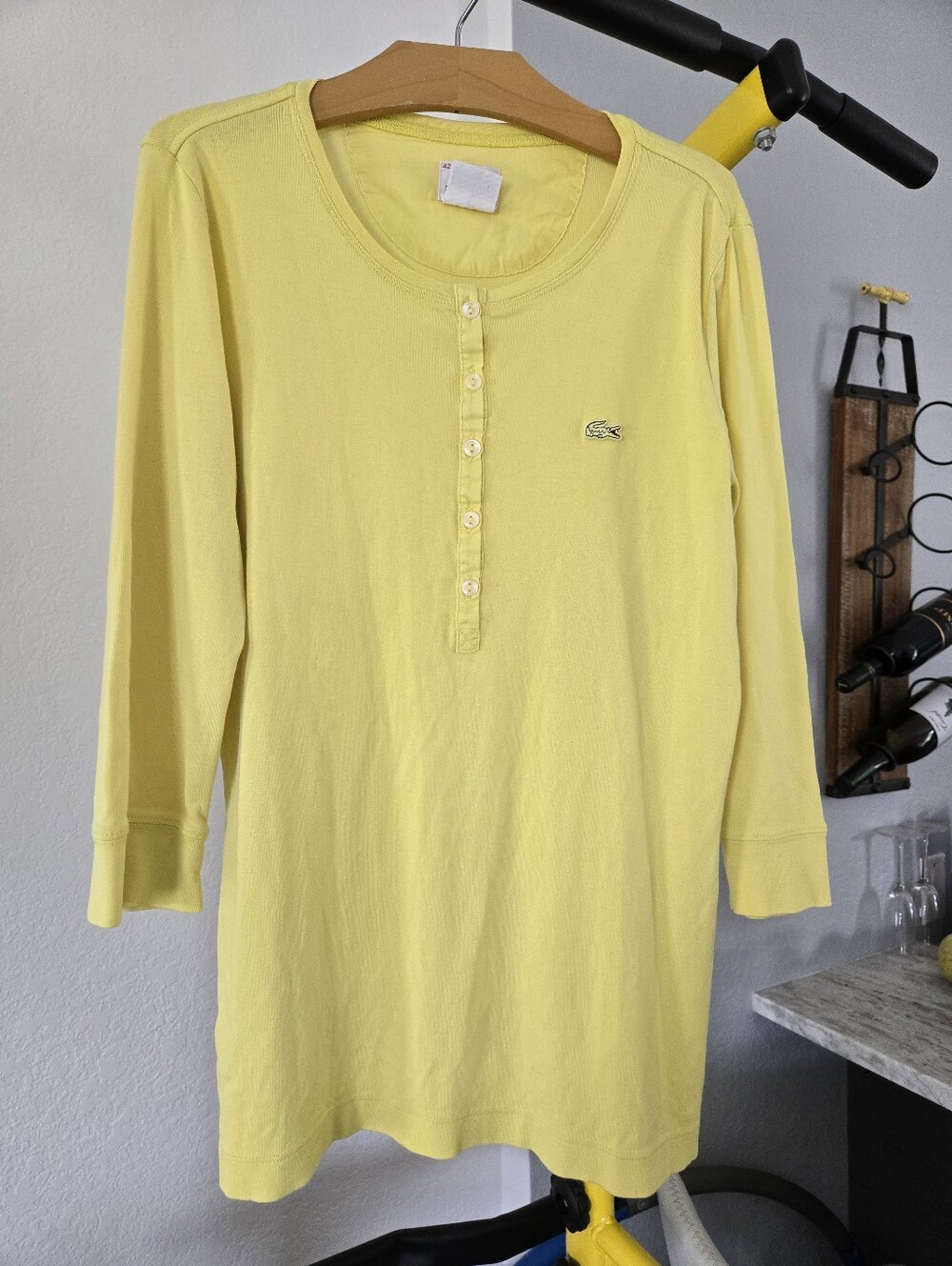 Lacoste Lemon Yellow Henley Tunic 3/4 Sleeves Top